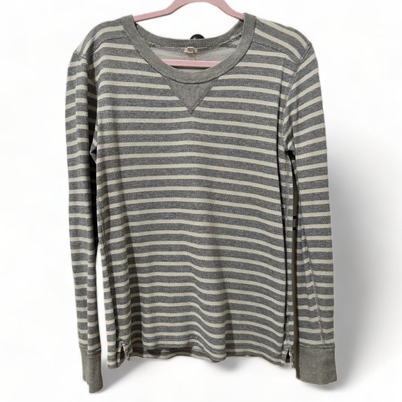 🌼👚 J. Crew Gray Cream Striped Pullover Sweater - Size M 👚🌼 - Picture 1 of 3